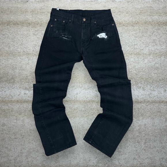 Levis Jeans 513 Slim Straight Fit Jet Black Wash Denim Paper Tag Distressed - Picture 2 of 7